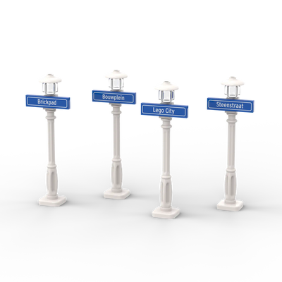 4 Straatnaamborden 1x4 met Witte Lantaarnpaal