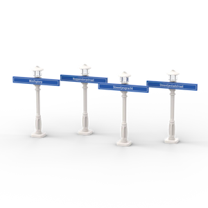 4 Straatnaamborden 1x8 met Witte Lantaarnpaal