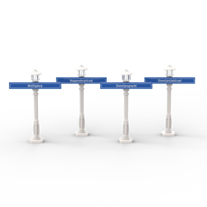 4 Straatnaamborden 1x8 met Witte Lantaarnpaal