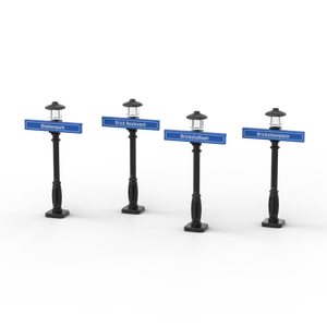 1x6 noms de rues avec 4 lampadaires noirs