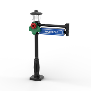 Straßenschild 1x4 mit schwarzem Laternenpfahlschild an der Seite