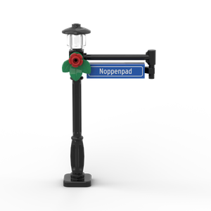 Straßenschild 1x4 mit schwarzem Laternenpfahlschild an der Seite