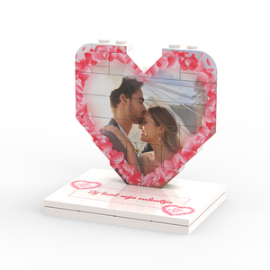 Cadre en forme de cœur et puzzle LEGO® 3D avec texte en bas