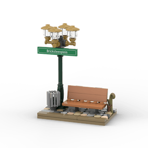 Grüner Laternenpfahl mit Bank - Grünes Schild