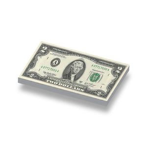 Speelgeld United States 2 dollar geprint op een 1x2 witte LEGO® tegel.