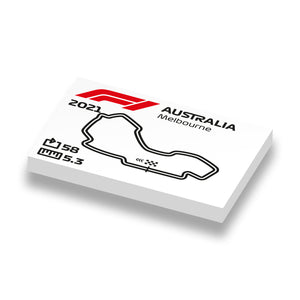 LEGO prints Formule 1 circuit van  Australië op nieuwe 2x3 LEGO tegels