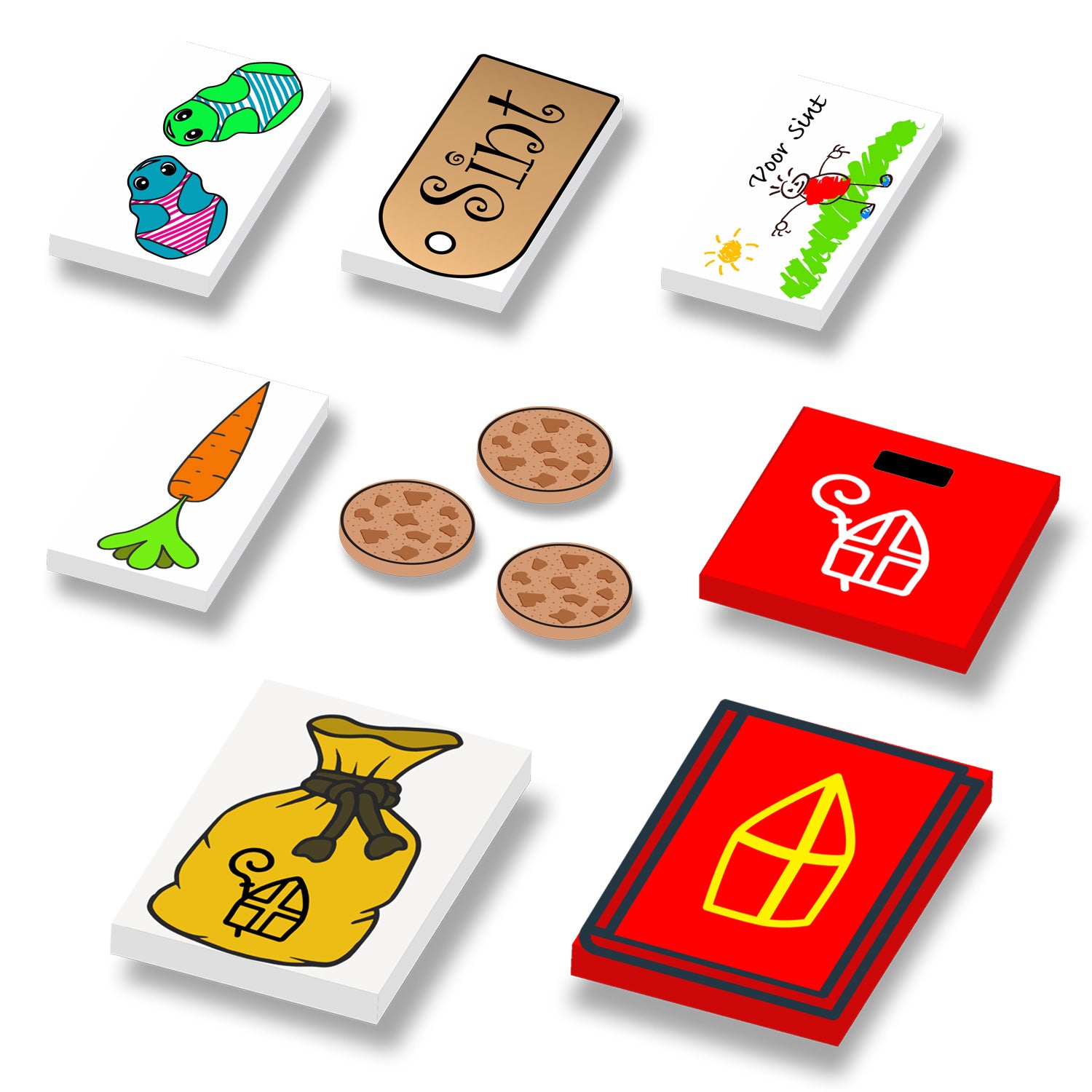 Bundel van 8 Sinterklaas designs geprint op nieuwe LEGO onderdelen