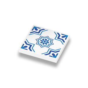 Delfts blauw 8-ster motief geprint op een nieuwe 1x1 LEGO tegel