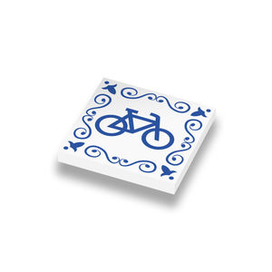 Delfts blauw fiets motief geprint op een nieuwe 1x1 LEGO tegel