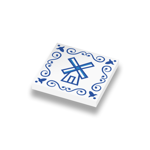 Delfts blauw molen motief geprint op een nieuwe 1x1 LEGO tegel