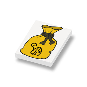 Sinterklaas jute zak op een 2x3 nieuwe witte LEGO® tegel