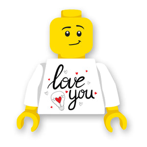 LEGO valentijn torso love you geprint op een nieuwe witte LEGO® torso