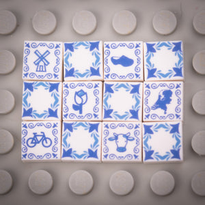 12 stuks Delfts Blauw Holland in organisch motief 1x1 op LEGO® tegels