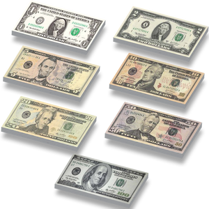 Speelgeld, United States:  geprint op 1x2 nieuwe witte LEGO® tegels.