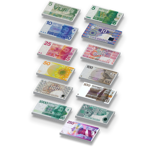 Speelgeld, Nederlandse guldens geprint 1x2 nieuwe witte LEGO® tegels.