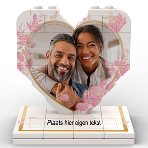 LEGO® 3D puzzel hart goud met rozen bodem eigen tekst geprint op LEGO