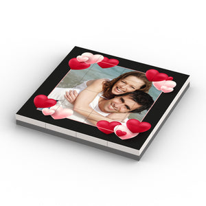 LEGO® puzzel zwart kader met hartjes puzzel 16 op nieuwe LEGO tegels 
