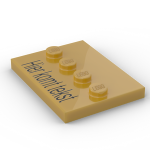 LEGO Minifiguur stand goud met zwarte tekst geprint op nieuwe LEGO