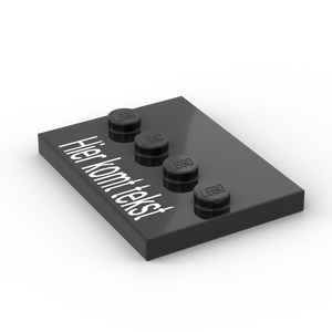 LEGO Minifiguur stand zwart met witte tekst geprint op nieuwe LEGO